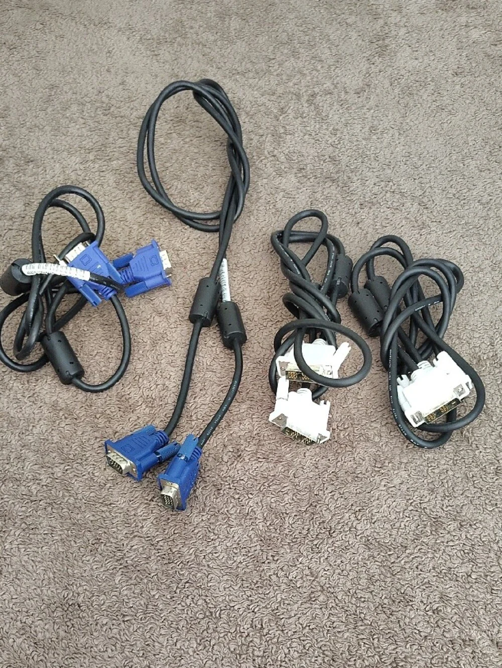 Vintage Computer Monitor Cable Lot (4-Pack) - 2x DVI-D & 2x VGA Cables